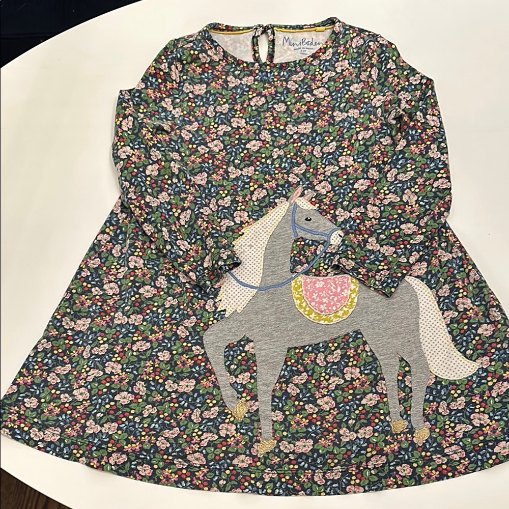 Mini Boden Floral Dress with Horse Design